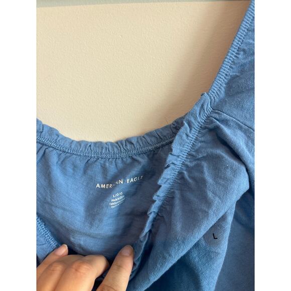 NWOT American Eagle Puff Sleeve Button Front Top Blue Size Large - Picture 2 of 5